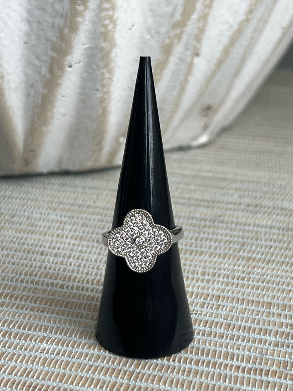 Adjustable Silver Clover Pavé Ring